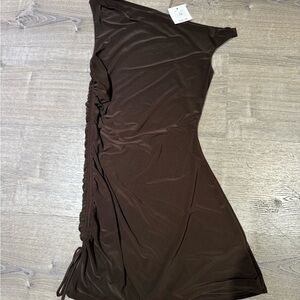 Elegant Brown Off-Shoulder Dress